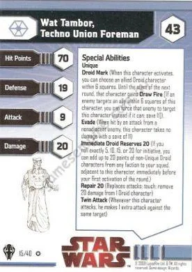 Star Wars Miniatures Galaxy at War 15 Wat Tambor, Techno Union Foreman