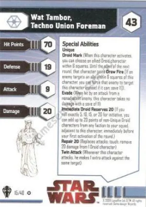 Star Wars Miniatures Galaxy at War 15 Wat Tambor, Techno Union Foreman
