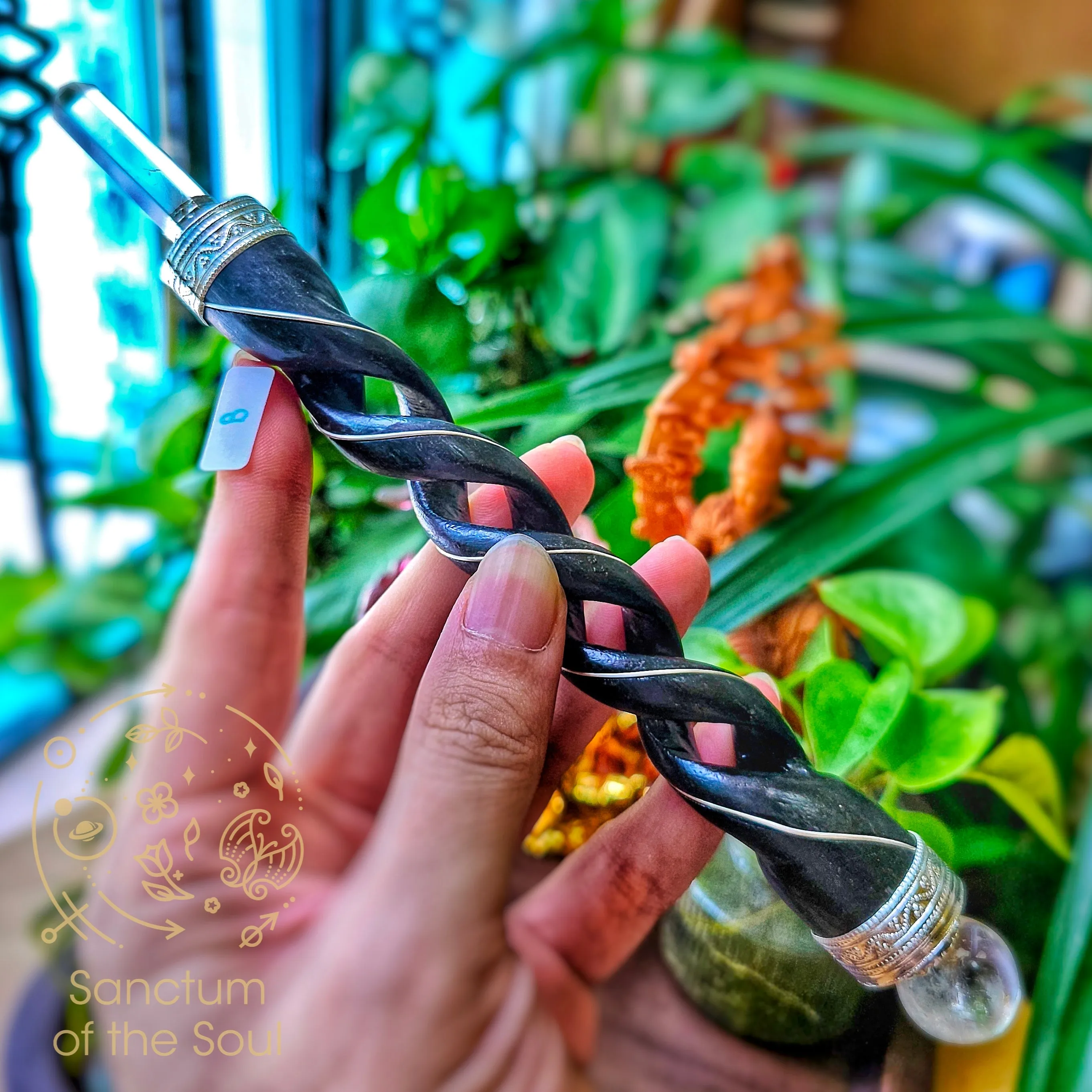 Teak Helix Wand (Clear Quartz)