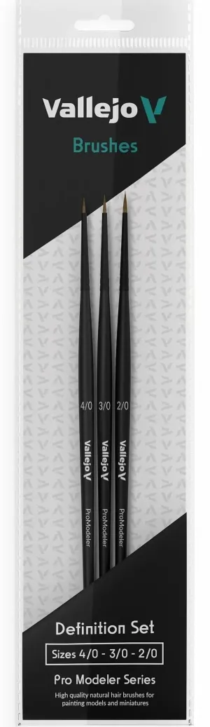 Vallejo Brushes Pro Modeler Definition Set Natural Hair (Sizes 4/0, 3/0 & 2/0)