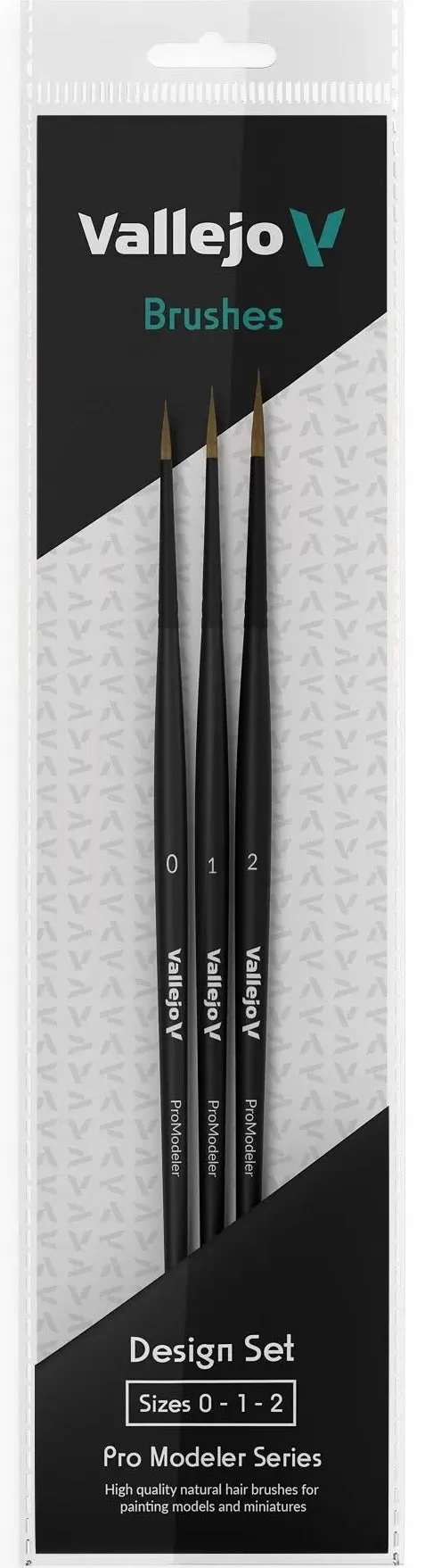 Vallejo Brushes Pro Modeler Design Set Natural Hair (Sizes 0, 1 & 2)