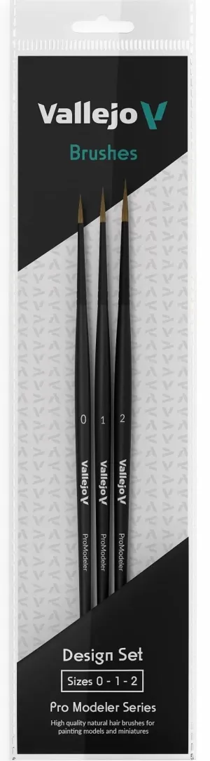 Vallejo Brushes Pro Modeler Design Set Natural Hair (Sizes 0, 1 & 2)